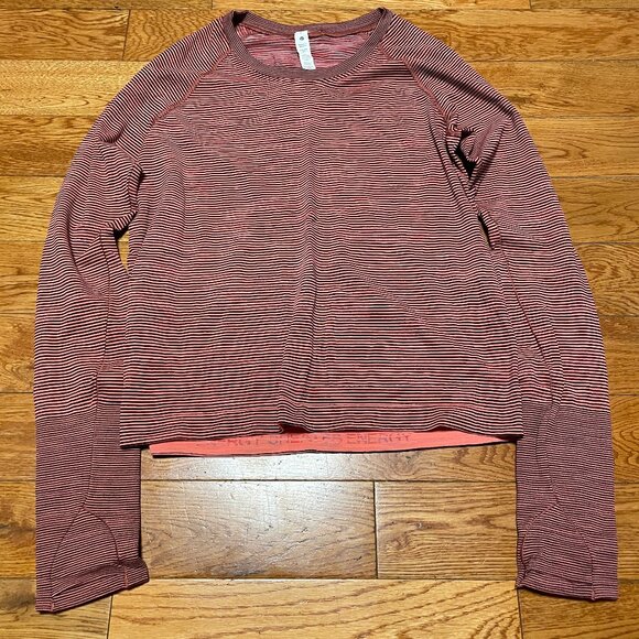 EUC Lululemon Swiftly Tech Long Sleeve Shirt 2.0 Waist Race Sz 8 Stripes - Picture 1 of 3